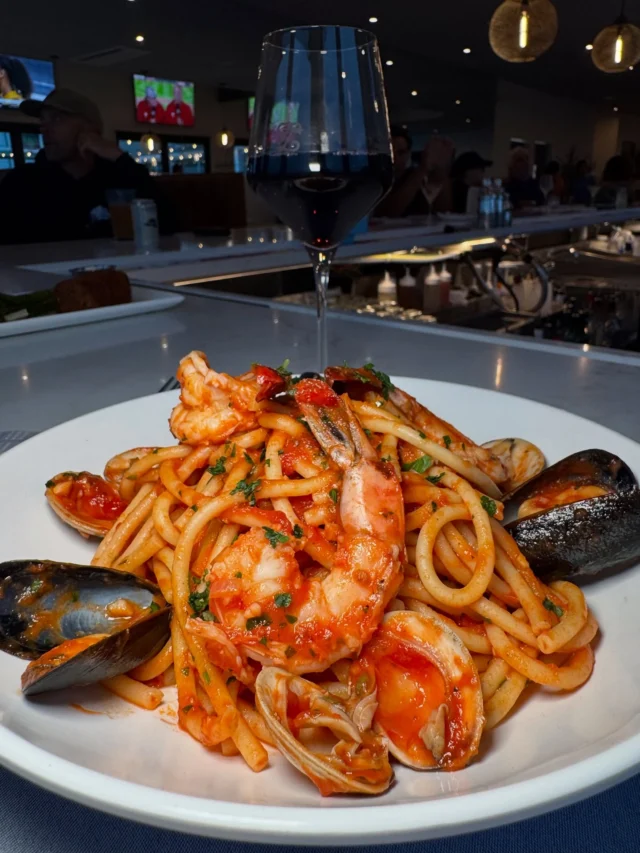 Seafood and pasta the way it should be. Bucatini tossed with mussels, shrimp, clams, and bright pomodoro.

🩵Doors open at 11:30am

🌅Sunset 7:12pm

#tidelinemargate #njfoodie #margatenj