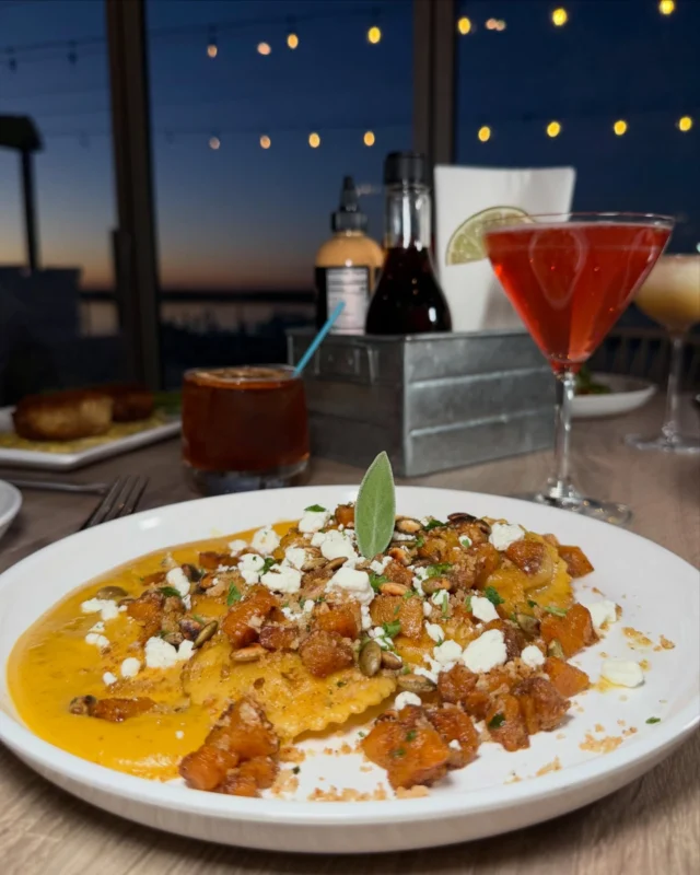 Silky pockets of butternut squash in brown butter, finished with goat cheese and crisp fried sage.✨

🩵Doors open at 11:30am

🍸Happy Hour | 4pm - 6pm

🌅Sunset 4:34pm

📍9317 Amherst Avenue, Margate, NJ